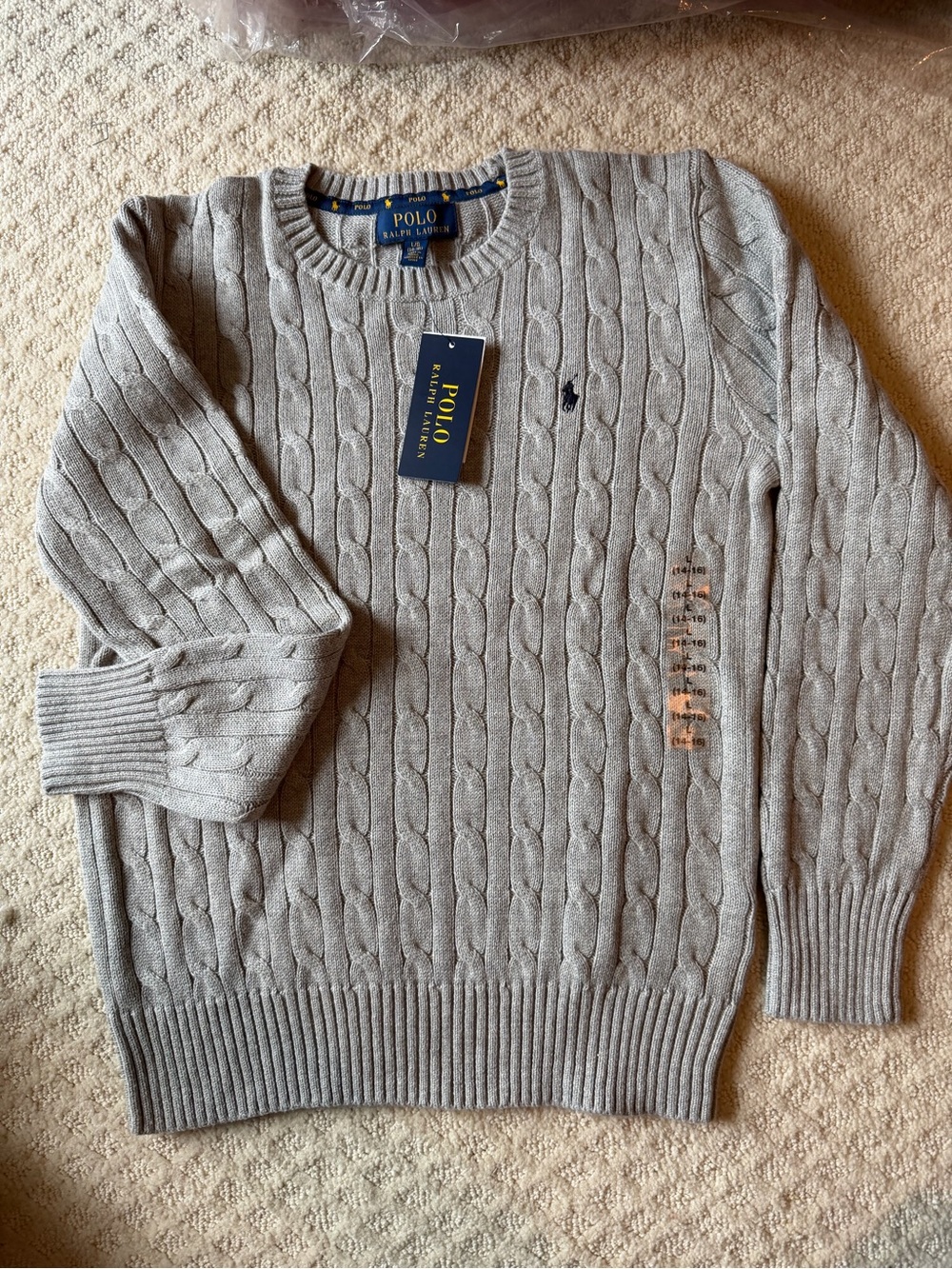 Polo by Ralph Lauren Light Gray Cable-Knit Crewneck Sweater - Boys 14/16